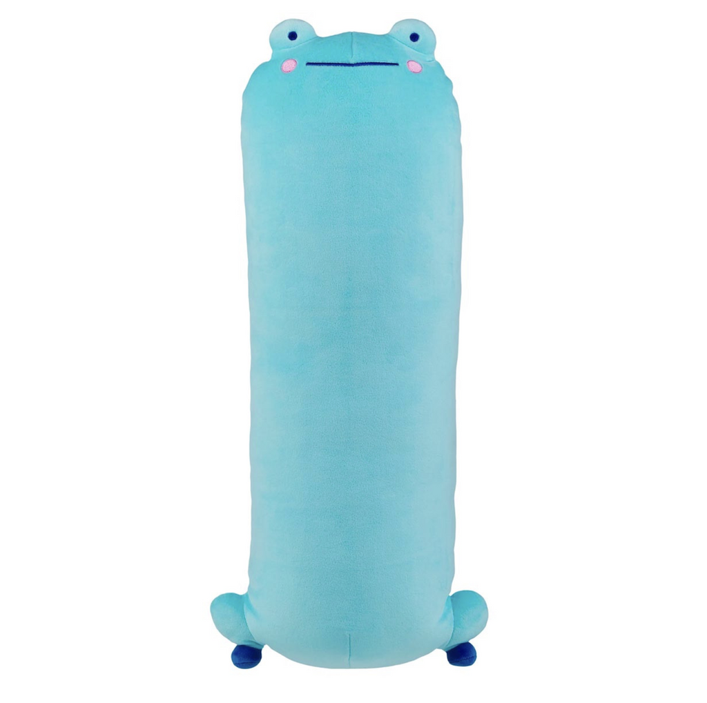 Blue Son teh Frog Long Plush with sweet pink cheeks and a long huggable body. 
