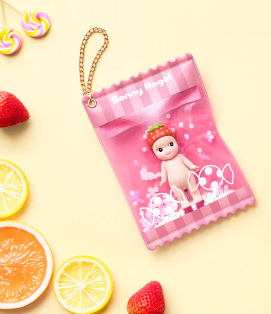 Pink Bestie Case Sweet Candy, a candy-shaped pouch with a gold chain, featuring a Sonny Angel figure, figure not included. 