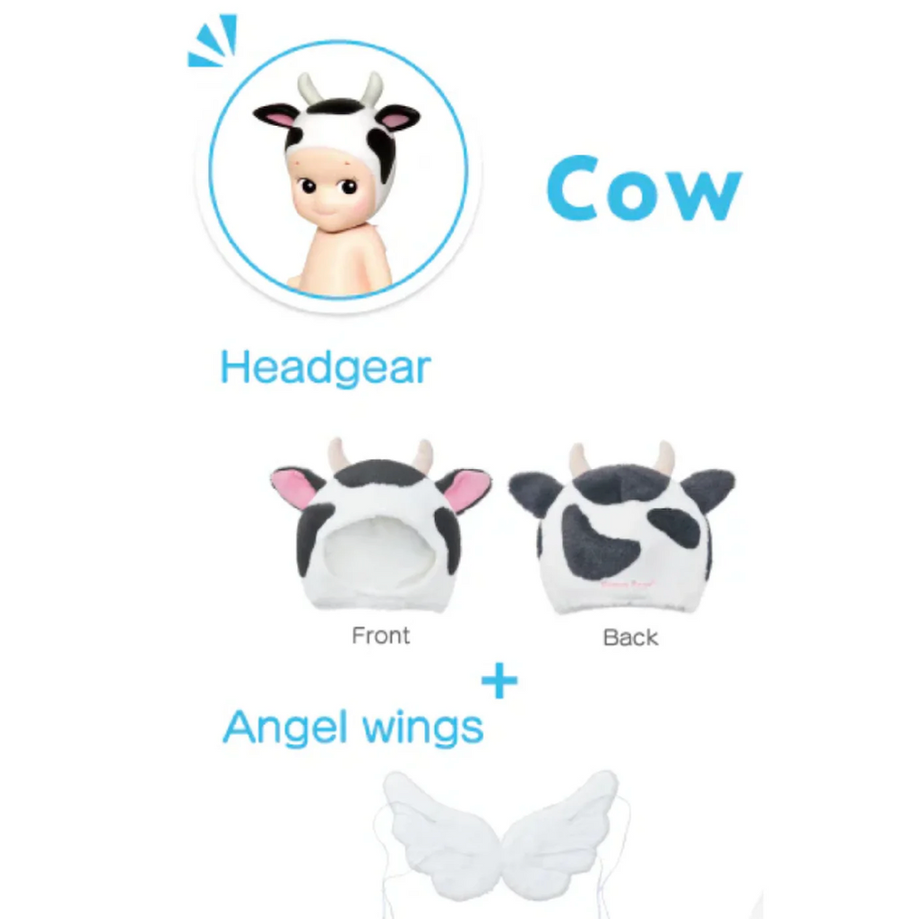 Sonny Angel Costume Series 2. This is the cow costume with plush cow hat with mini horns and plush wings. 