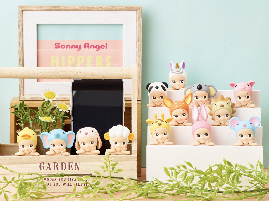 Sonny Angel Animal Hipper series. Each figure wears a different animal hat.