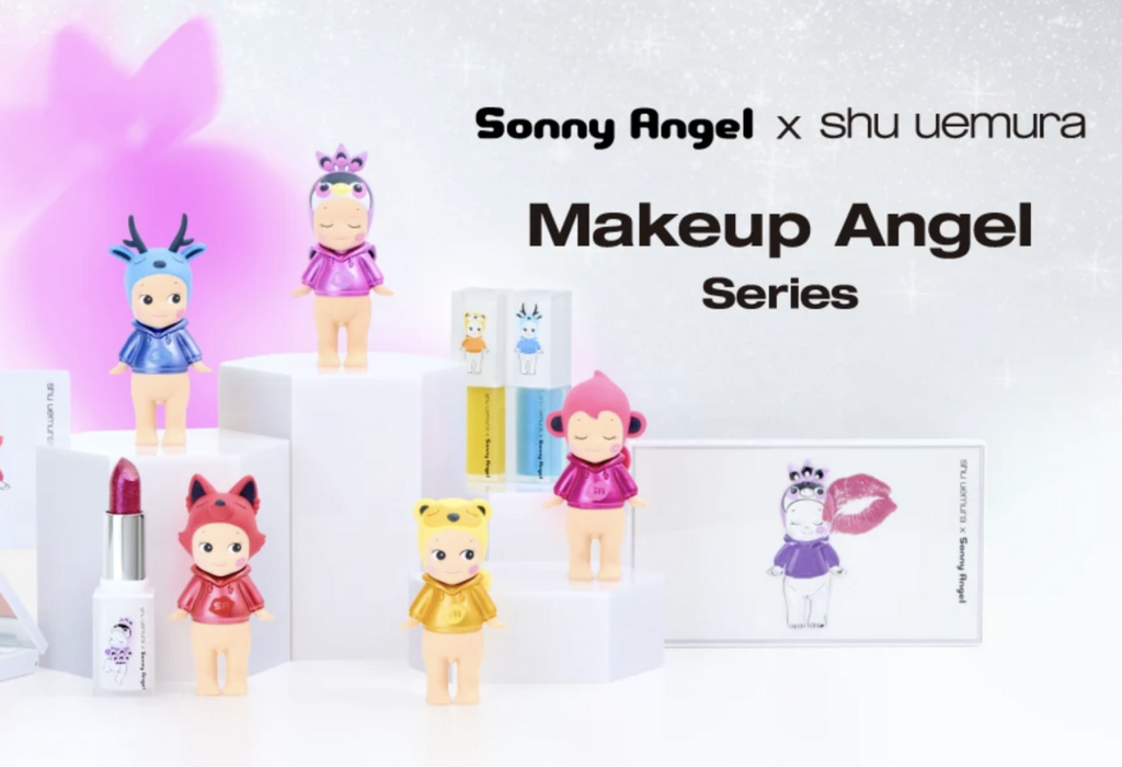 Image of 5 different Sonny Angel Shu Uemura collectible figures on a white background.