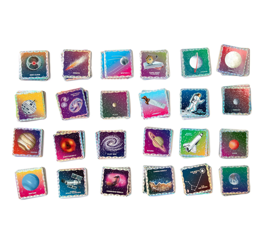 The sets of cards used in the Space Shiny Memory and Matching game. 