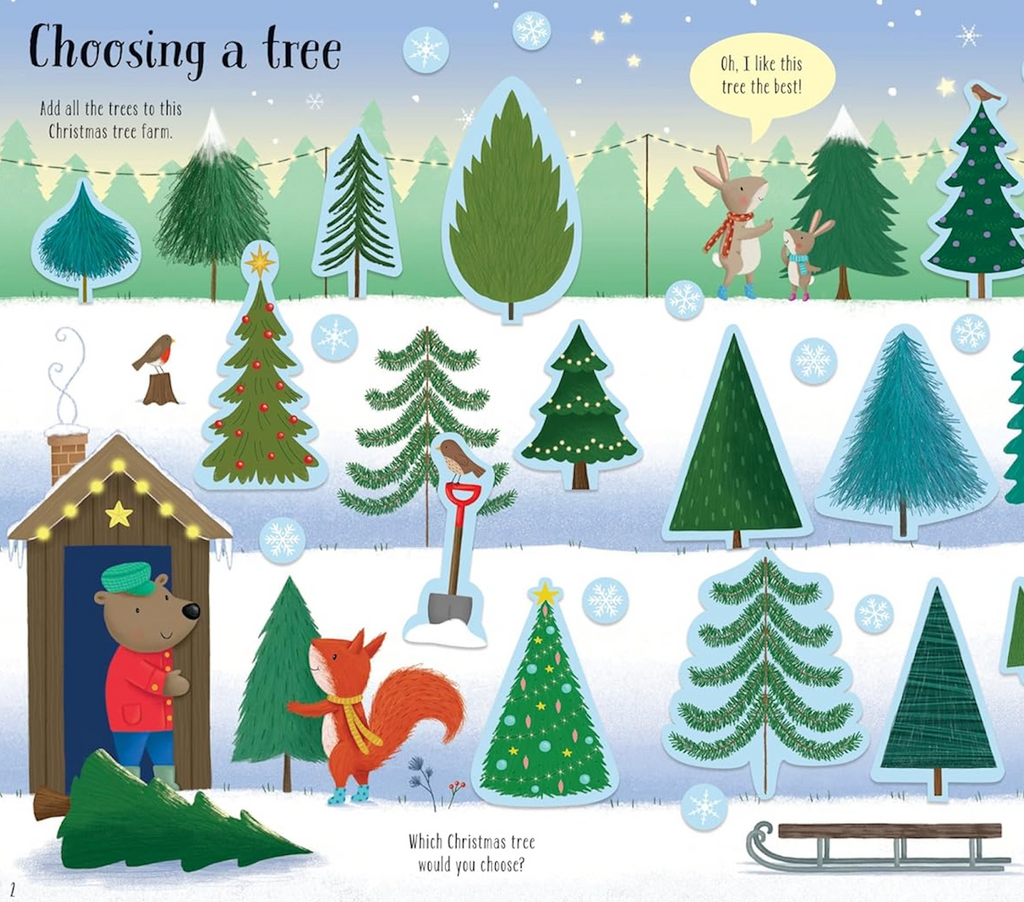 Interior pages from Sparkly Christmas Trees with all sorts of Christmas Tree stickers to choose from.  