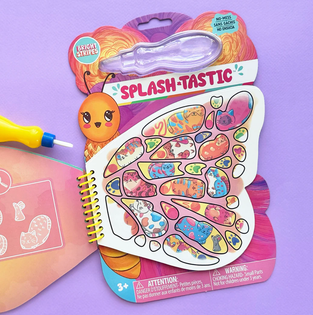 The Splash Tastic Butterfly water reveal pad turned to a page with lots of cats to reveal hidden in the picture. 