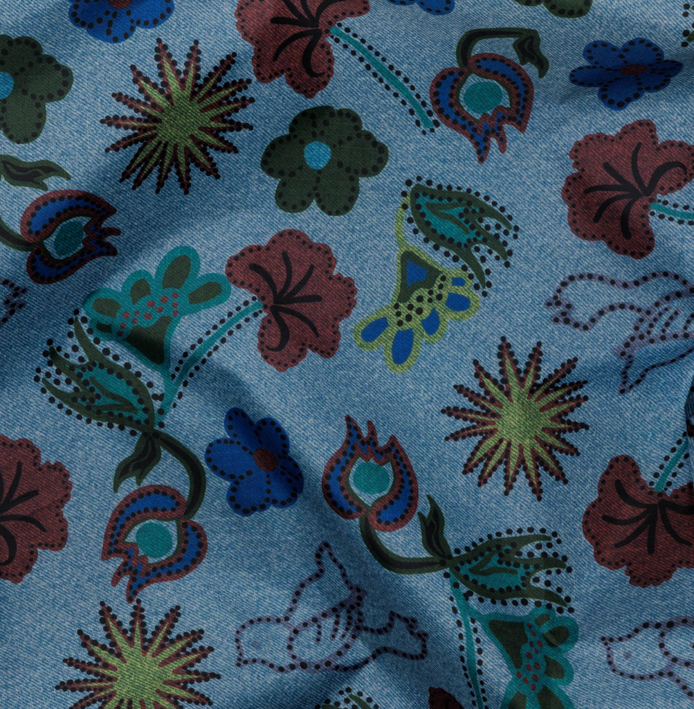 Close up view of the print Digital Denim Birds by Baggu.