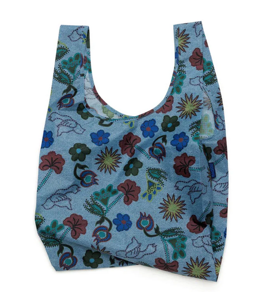 Baggu Digital Denim Birds print on a standard size bag.