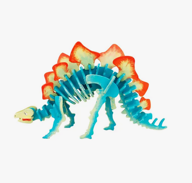 This Stegosaurus Puzzle Paint Kit is a multifaceted activity. First, the child must use their cognitive skills and fine motor skills to put the dinosaur together. Then, they are encouraged to use their imagination and idea of color theory to paint their own masterpiece onto the model.