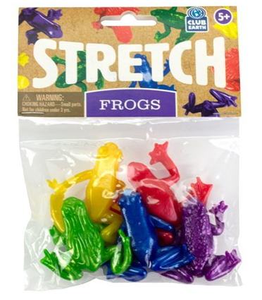 5 colorful assorted stretch frogs. 