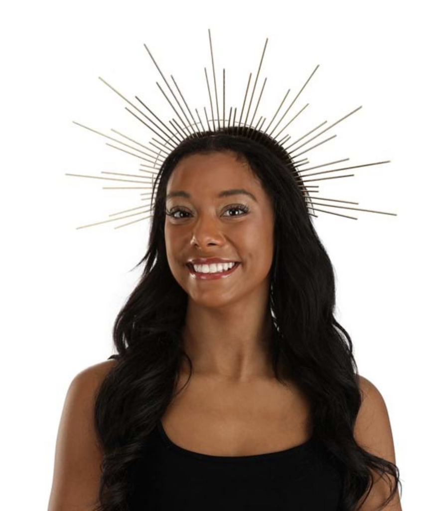 A young lady wearing the Sun Angel Halo Headband. 