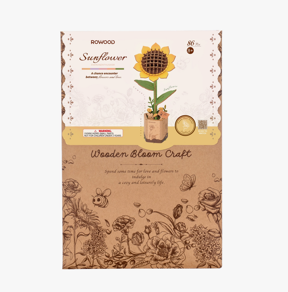 Package of Sunflower 3D DIY wooden flower puzzle.
