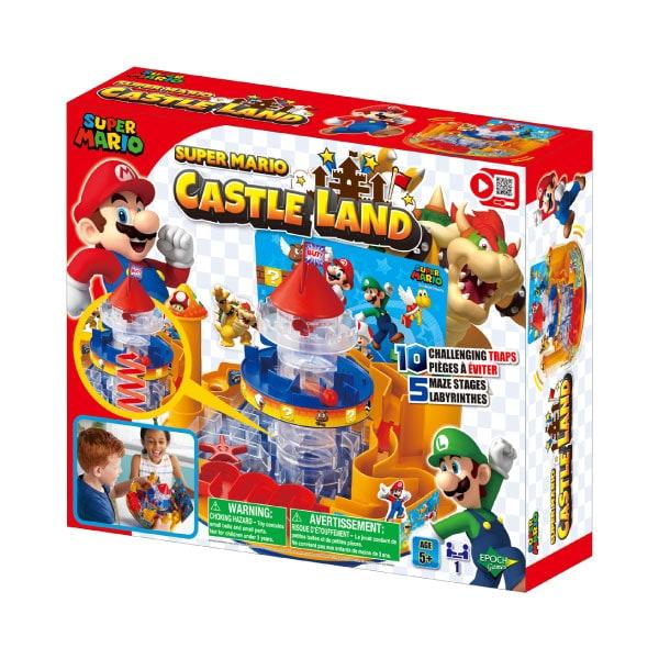 Colorfully illustrated box with Super Mario Brothers graphics and pictures of the Castle Land maze game.