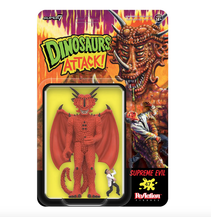 Supreme Evil action figure packaged in clear plastic on an illustrated backing card with images from the original TOPPS trading cards.