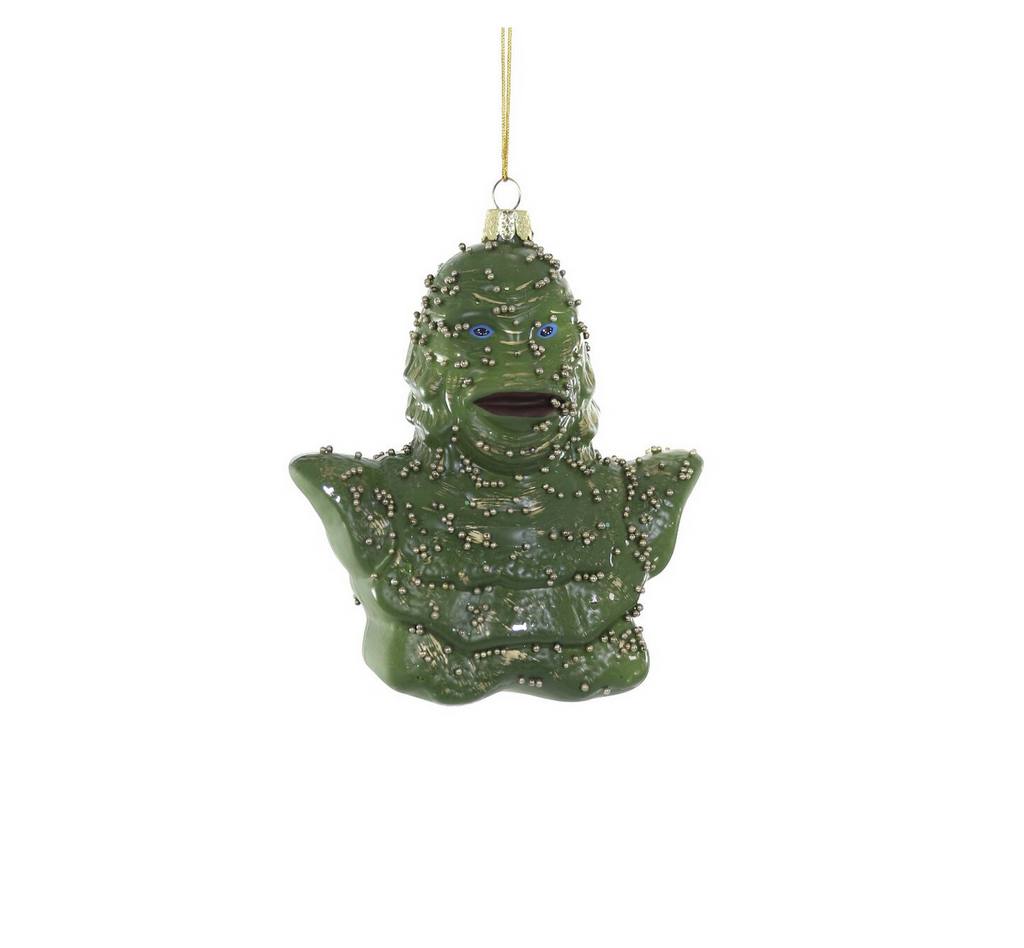 Green Swamp Creature bust glass ornament.