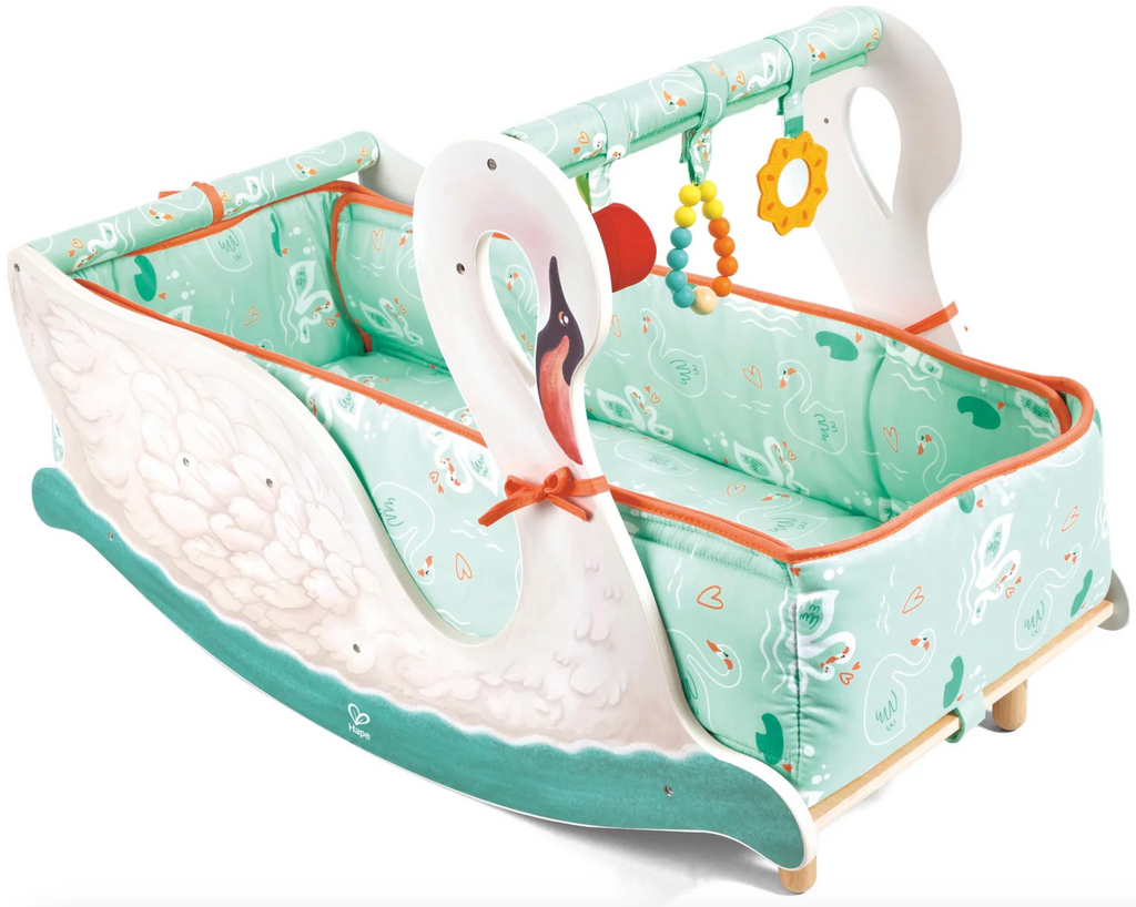 Swan Baby Rocker in the baby gym configuration. 