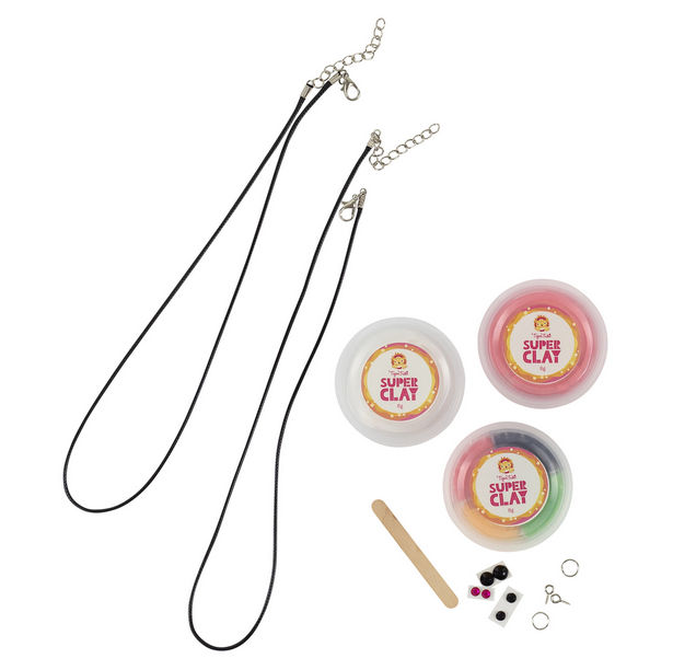 All the items included in the Sweeties Necklace Clay Craft Kit. 