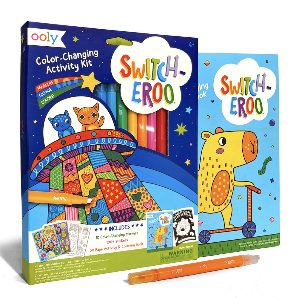 The brightly illustrated cover of the Switch-eroo Color Changing Activity Kit with the booklet peeking out from the side. 