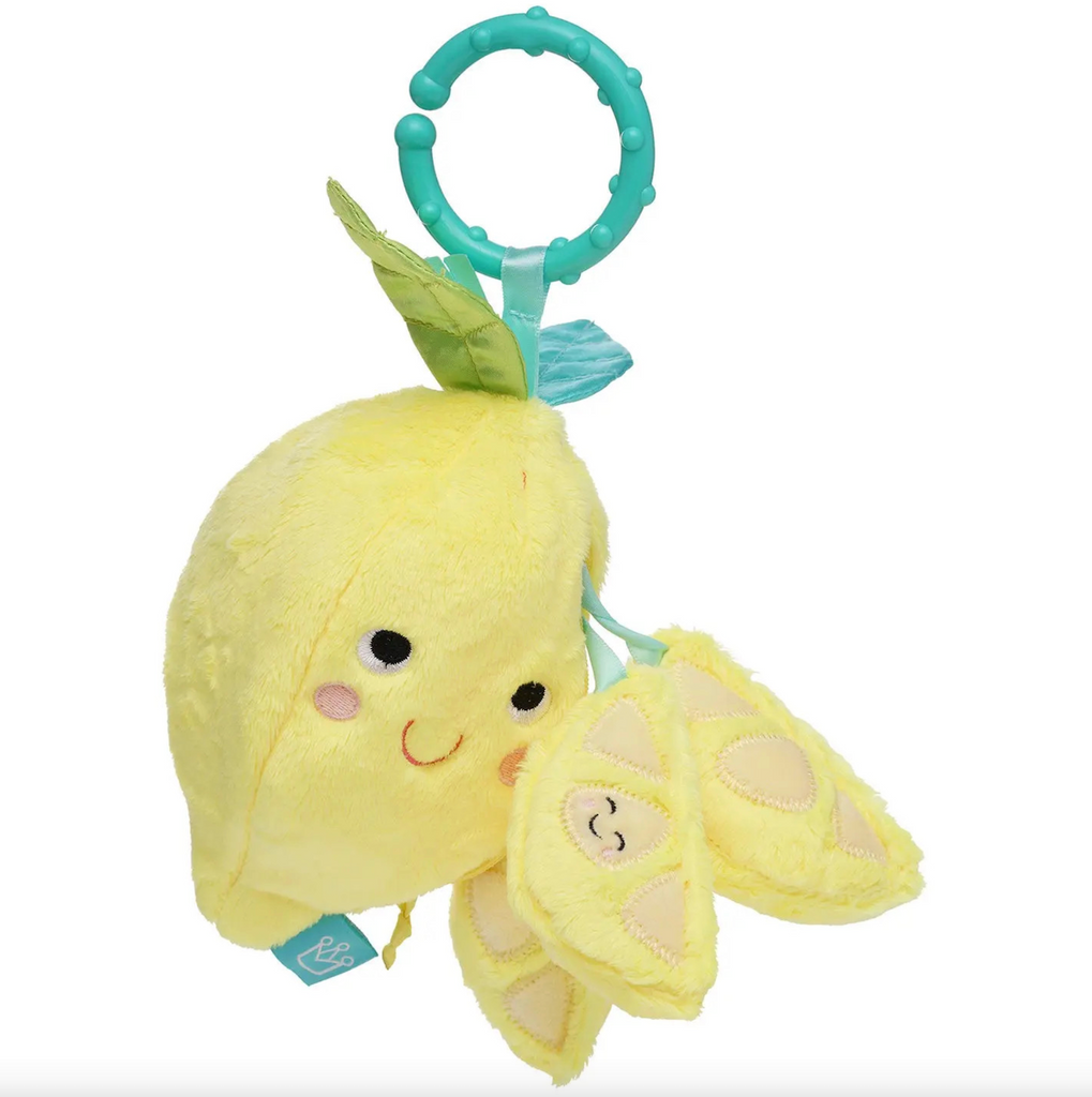 Take along lemon stuffed toy with the three lemon slices out of the zippered pocket. 