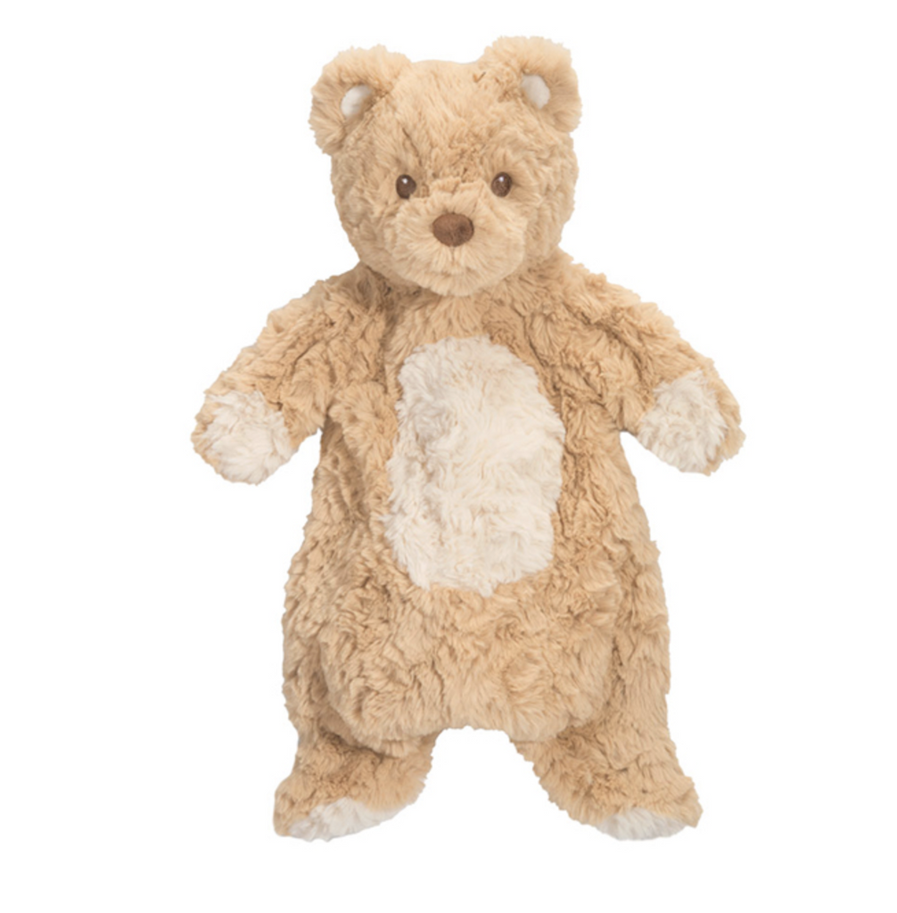 Tate the Teddy Bear Sshlumpie a lightly stuffed, soft brown plush blanket and cuddle toy. 