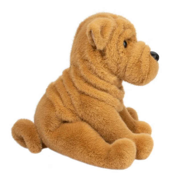Side view of Tater the Shar-Pei plush dog. 