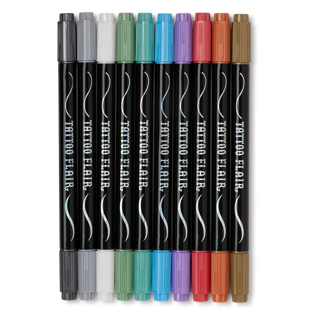 A set of ten Tattoo Flair double-tip markers in assorted colors. 