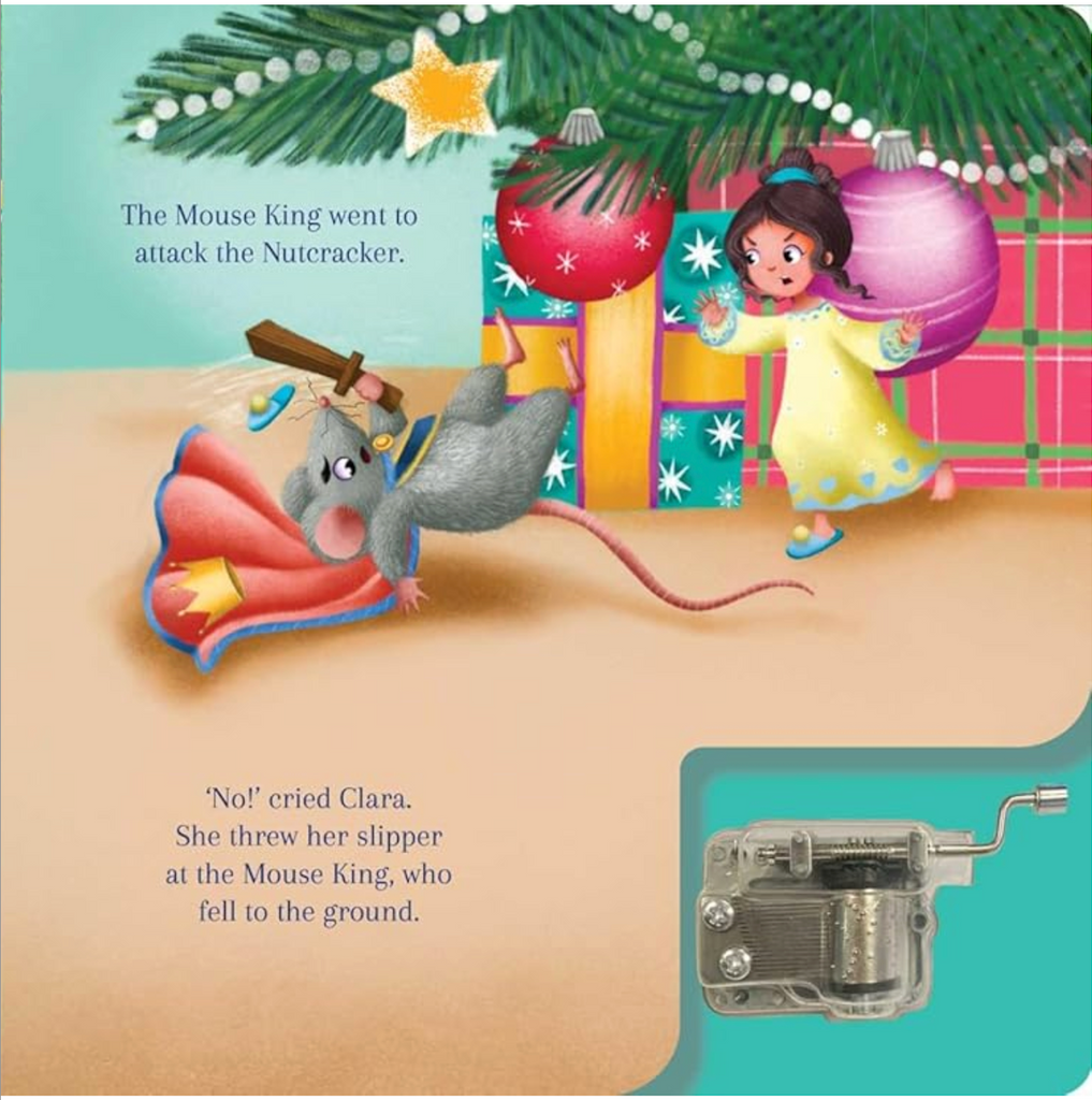 Interior page with an illustration of Clara battling the Mouse King. 
