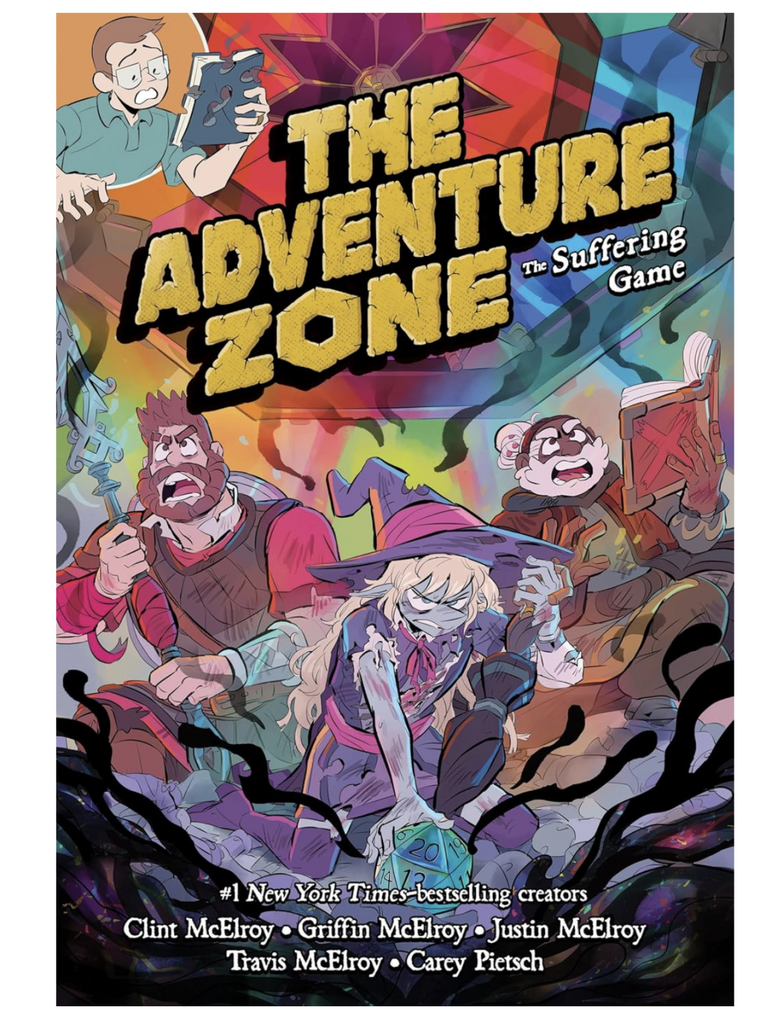 Illustrated cover of "The Adventure Zone the suffering game" graphic novel. 