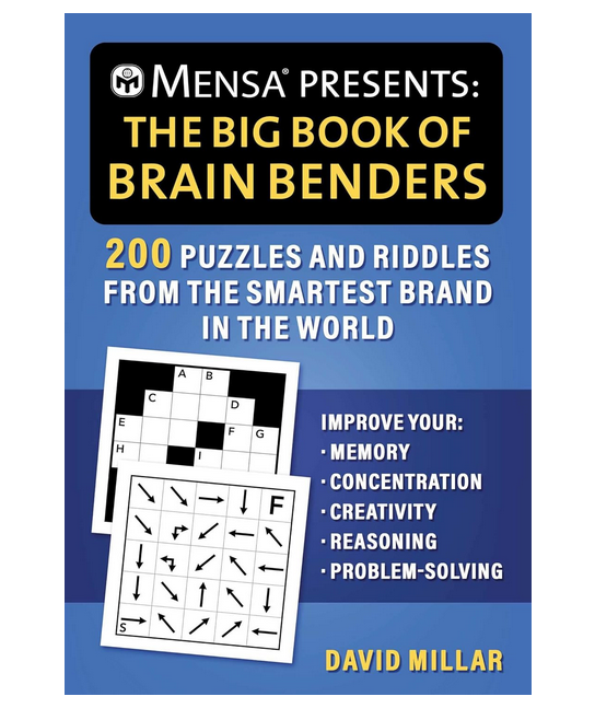 Cover of "The Big Book of Brain Benders" with sample puzzles from the book pictured on the cover.
