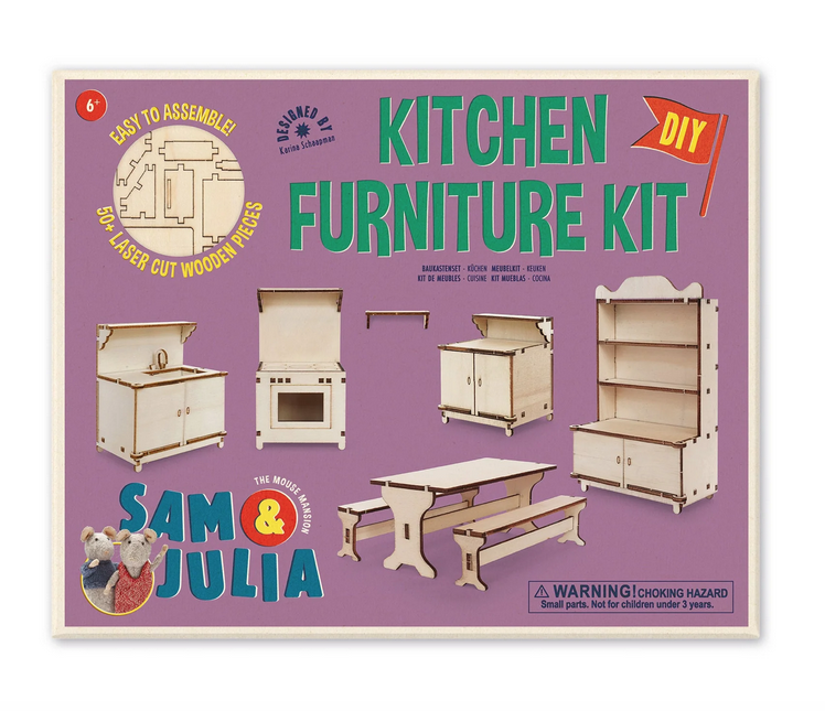 Box cover containing the Kitchen Furniture Kit for The Mouse Mansion with pictures of all the built pieces.