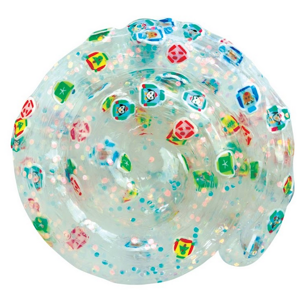 This clear putty is filled with shimmery glitter pieces and a rainbow of colorful holiday sweaters!