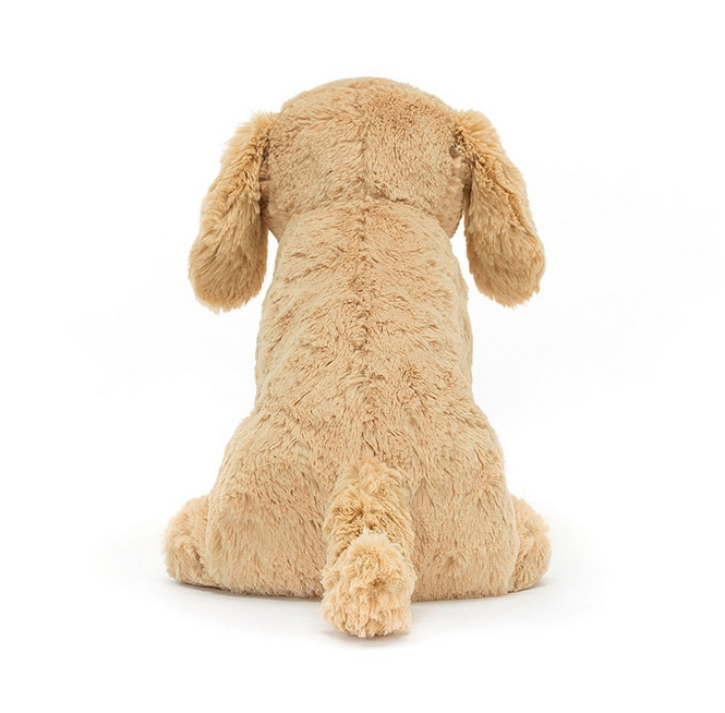 Rear view of Tilly the Golden Retriever sitting up and her tail stretched out. 