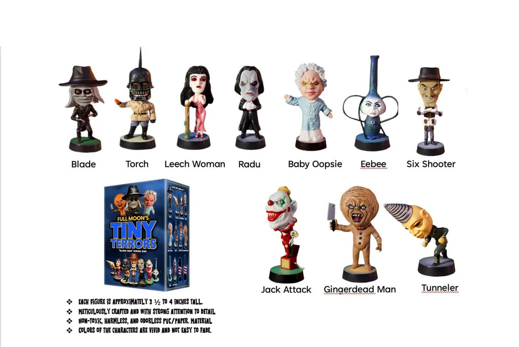 Image of different collectible figures that can be found in the Tiny Terrors blind box series 1.