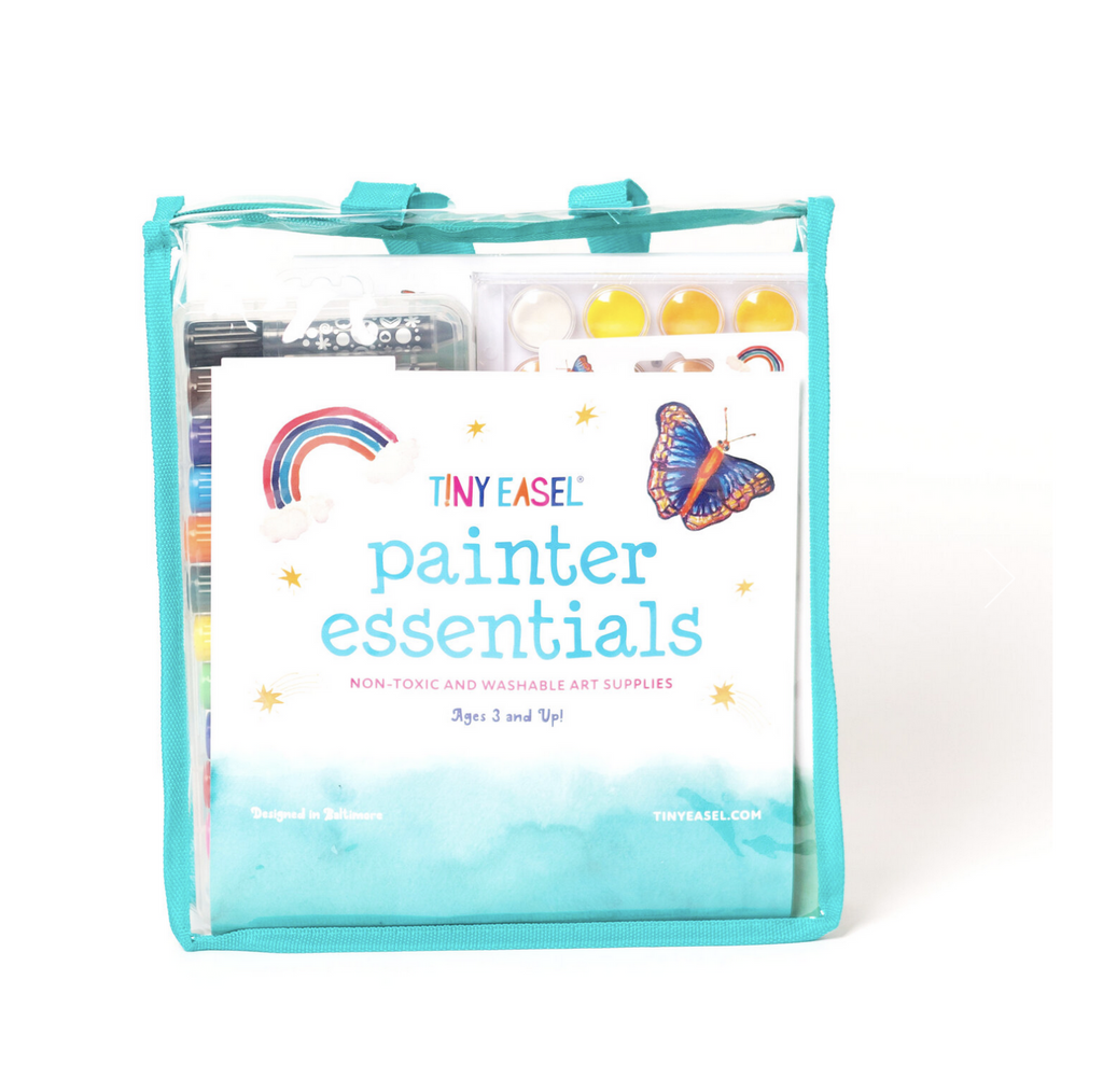 Tiny Easel Painter Essentials kit in a handy plastic carrying kit.