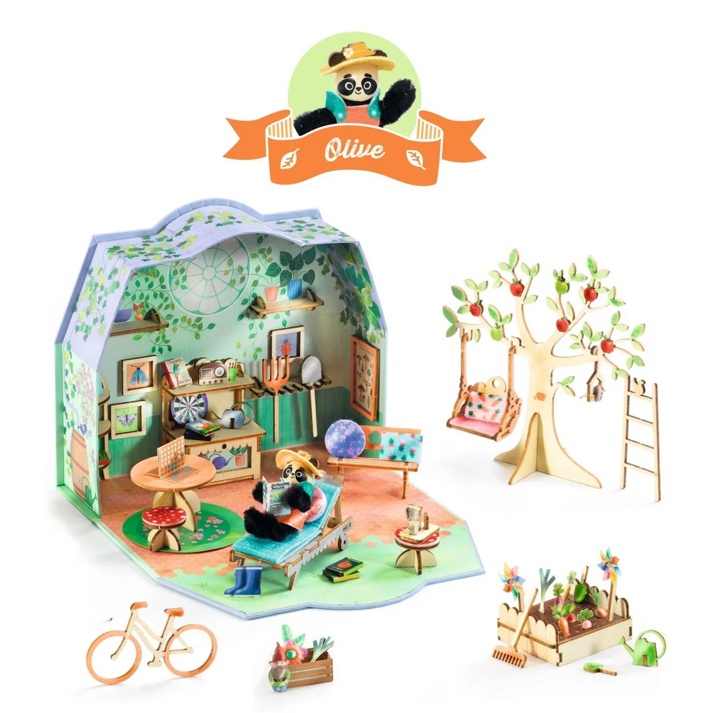 A fully assembled Mi House Olive from Tinyly that when completed  becomes a real treasure chest, it holds the little character and all the furniture and accessories created by the child. 