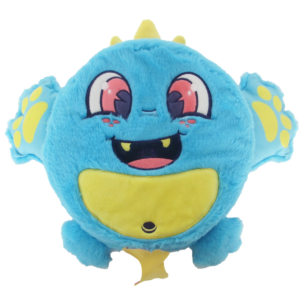 Tootles the Fart Monster a blue and green round, scented plush, self inflating whoopee cushion. 