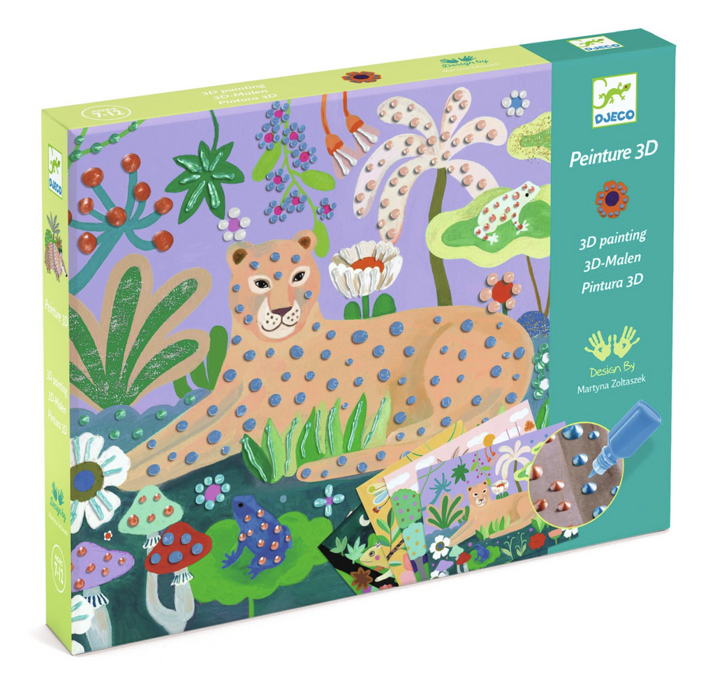 Box illustrated with a picture of an animal in a tropical scene. 