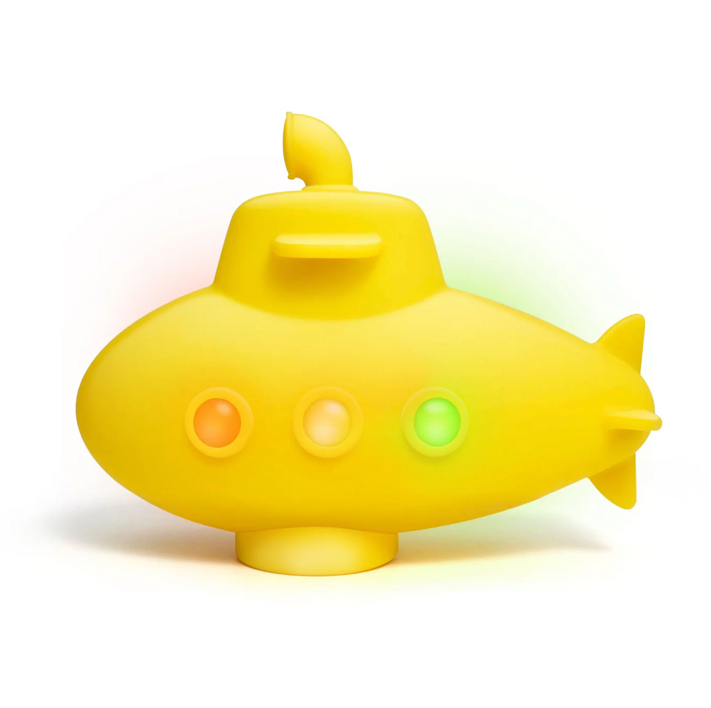 Yellow Tub Sub with three portholes that light up. 