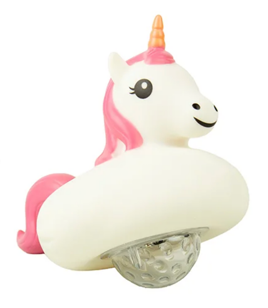 The Unicorn Boogie Bath Light a unicorn shaped toy with a disco light projector underneath. With a pink mane and tail, golden horn the unicorn floats on the surface of your bath water while lighting up the room with disco lights. 