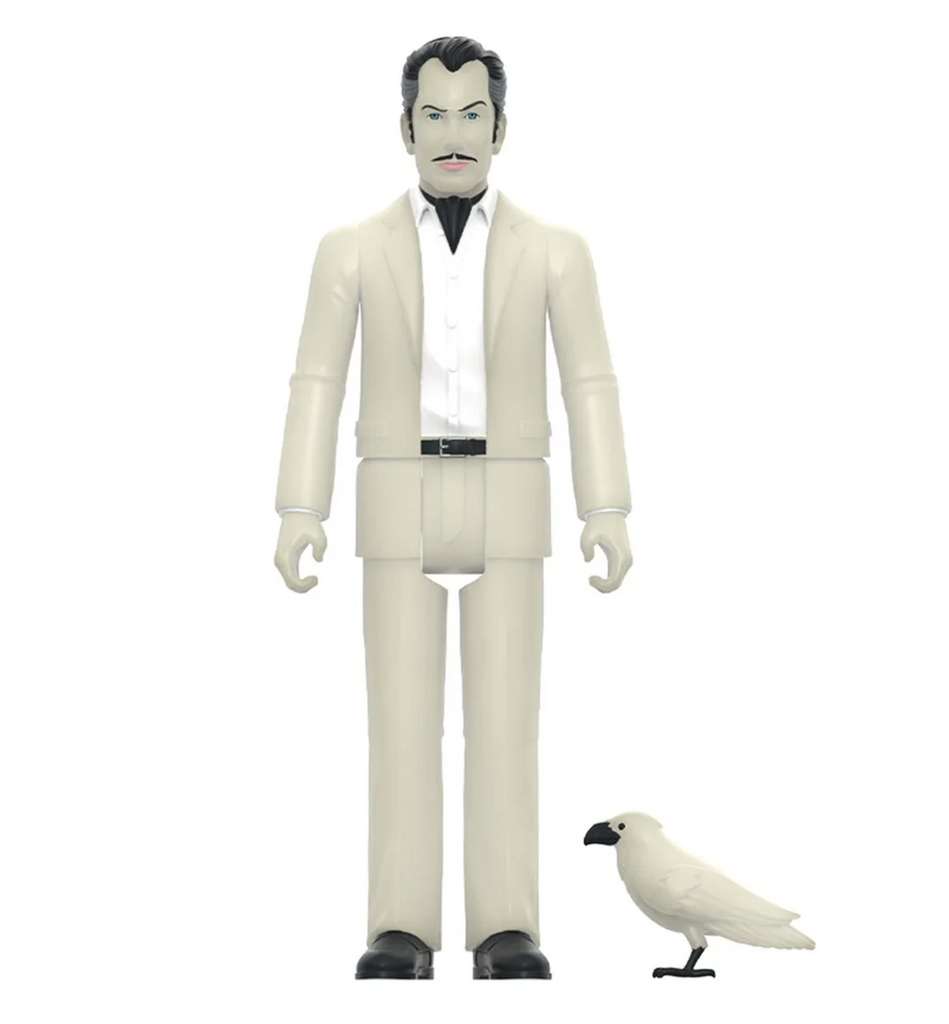 Vincent Price action figure in  glow-in-the-dark colorway and comes with a raven accessory. 