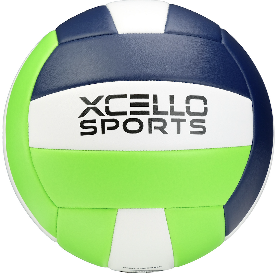 Navy, green  and white volleyball from Xcello Sports. 