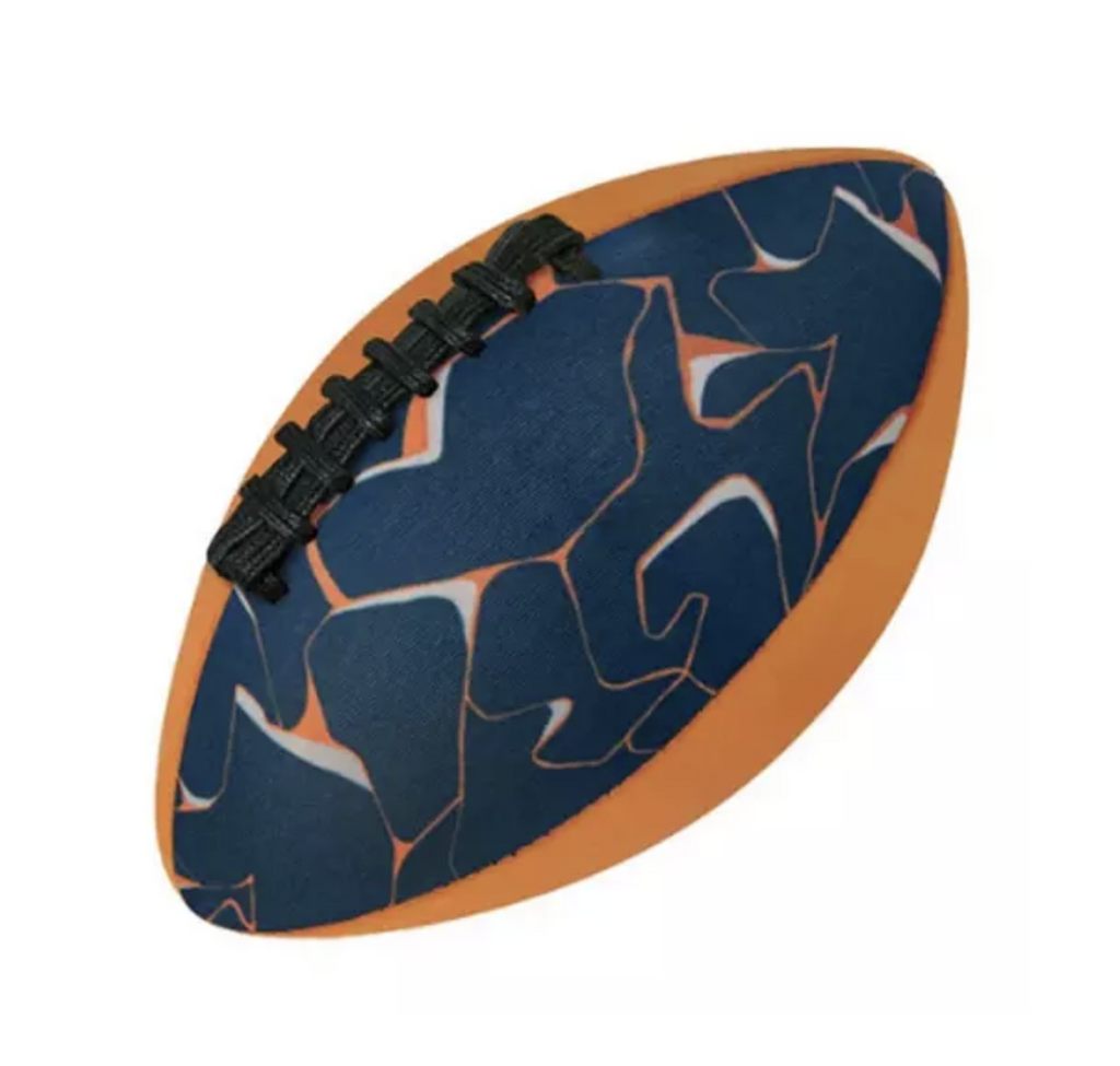 Waboba 6 inch beach football in orange and blue patterned design 