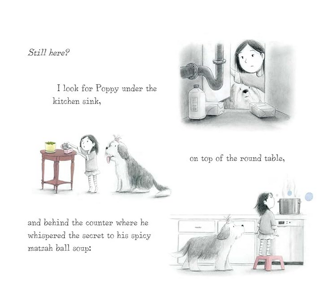 Interior page from "Where Is Poppy?" showing a child looking throughout the house for Poppy. 