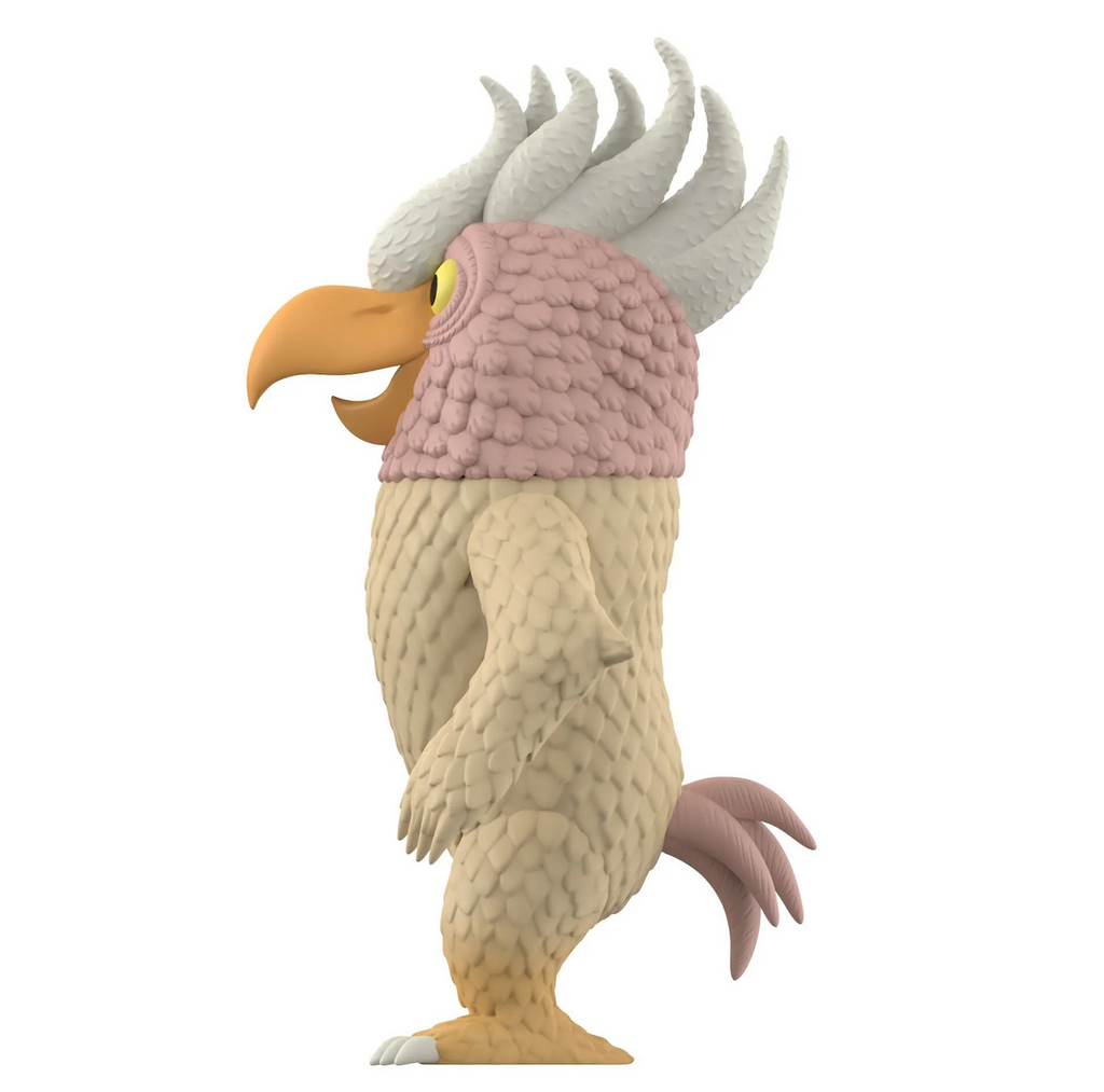 Douglas from Where the Wild Things Are action figure viewed from the side showing his plumage. 
