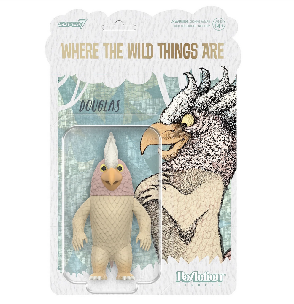 Where the Wild Things Are Douglas action figure packaged on a backing card with an illustration from the story book. 