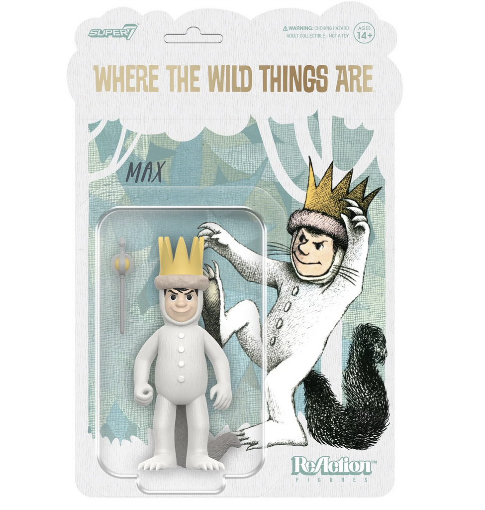 Where the Wild Things Are Max ReAction figure packaged on a backing card with an illustration from the book. 