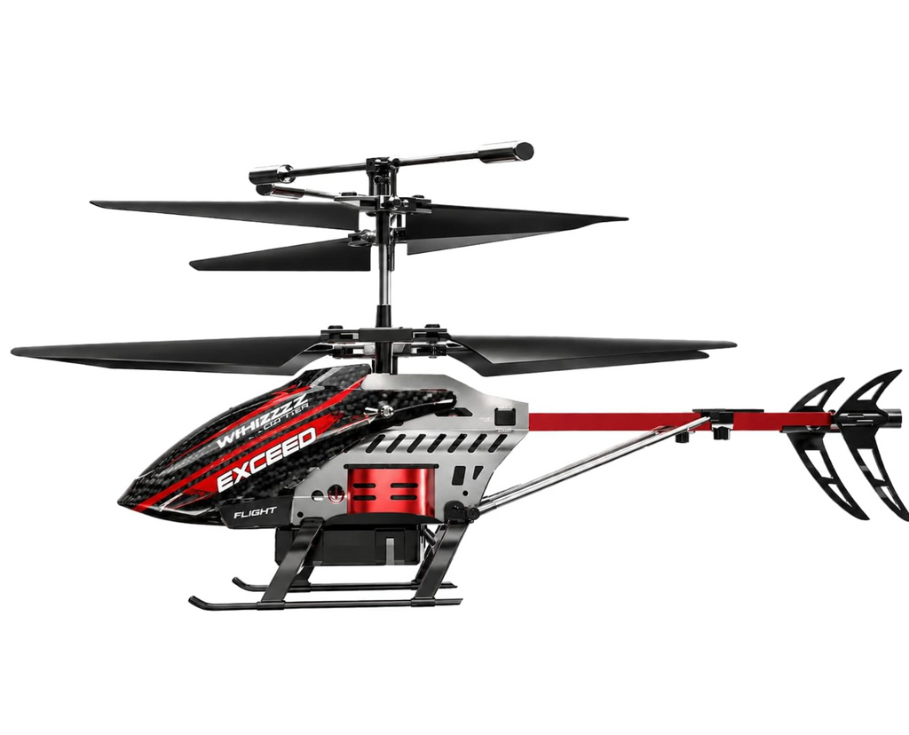 Remote Control WhizzCopter with red and gray coloring on the helicopter.
