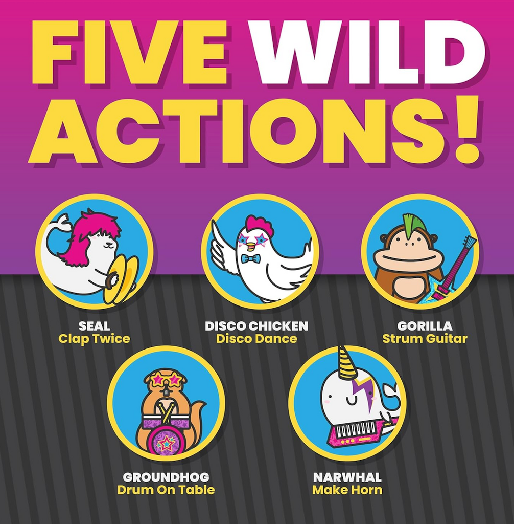 Illustrated animals that call for different actions while playing Wild, Wild, Taco. 