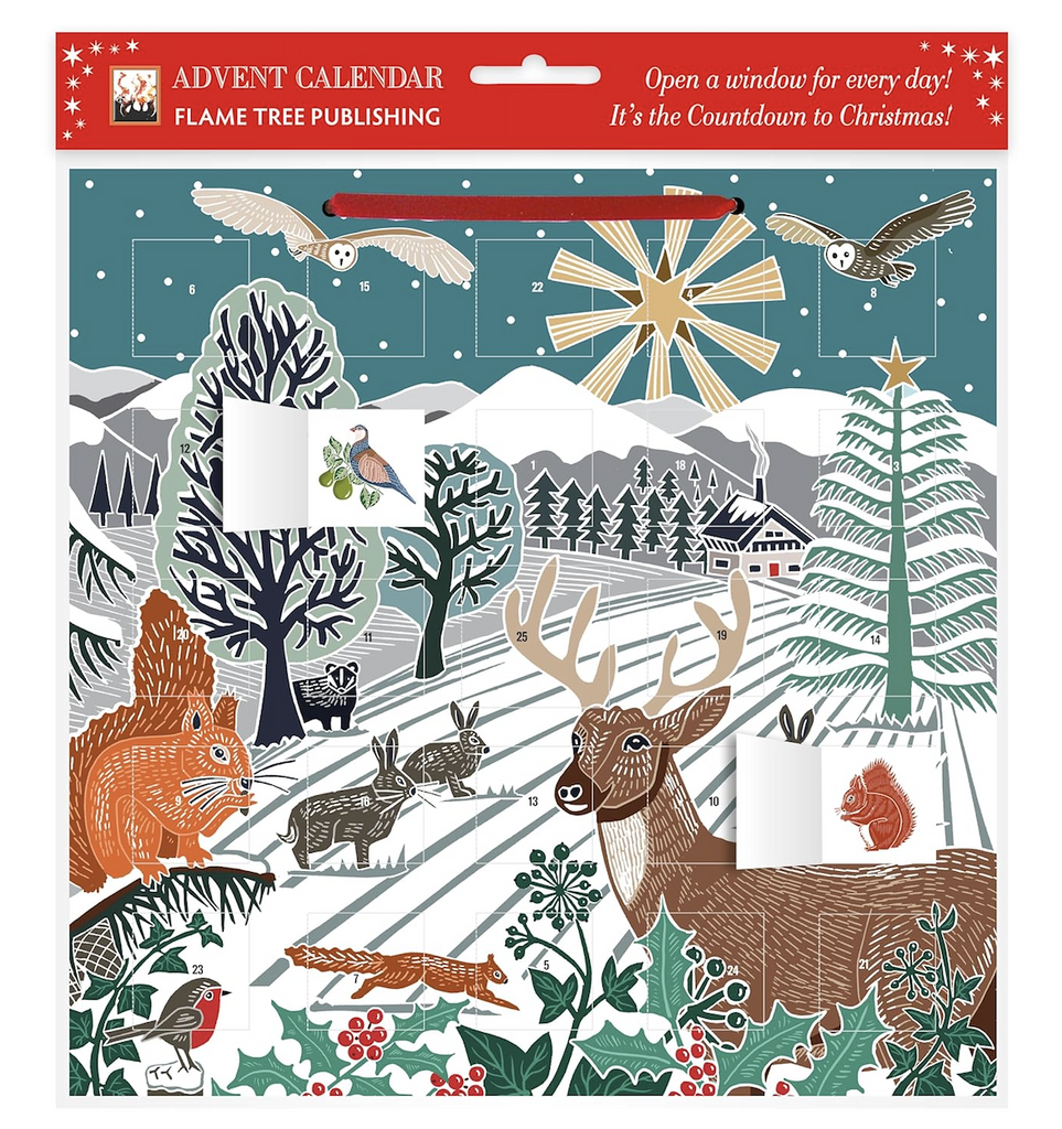 The Winter Wonderland Advent Calendar with a different sticker for each day featuring woodland animals in a snowy scene. 