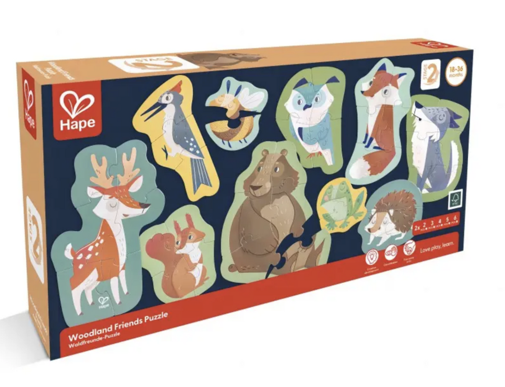 Woodland Friends Puzzle box with pictures of the animal puzzle pieces. 