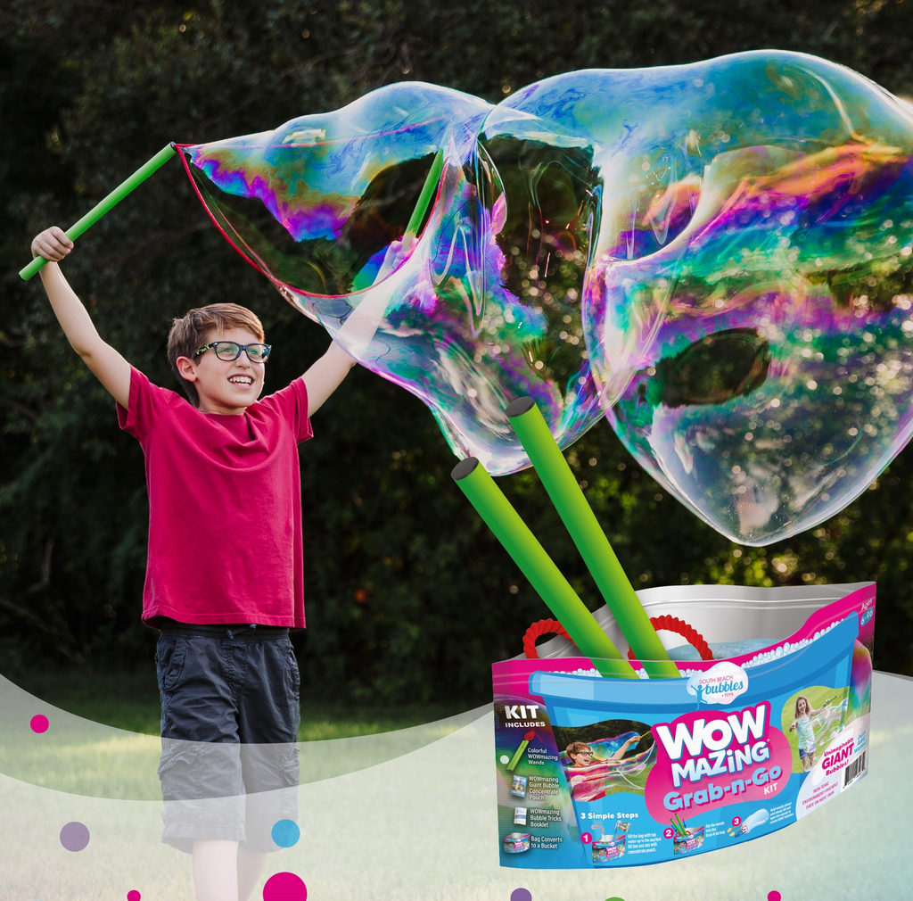 Gigantic bubbles being made using the Woemazing Bubbles Grab and Go Kit