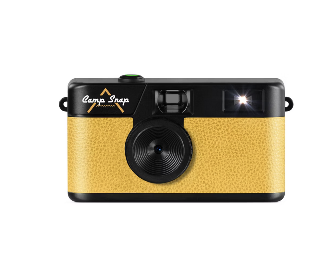 Yellow Camp Snap camera on a white background